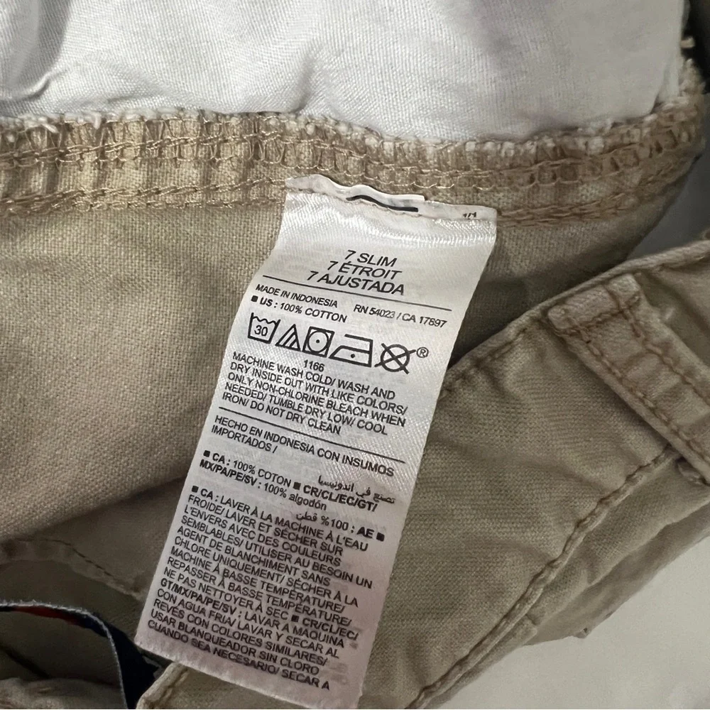 Old Navy Boys Bundle (2) Size 7 Slim Baggy Cargo Pants Beige Olive Adj Waist